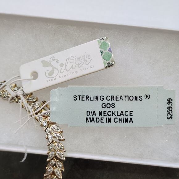 Sterling Silver Diamond Accent Leaf Statement Necklace Choker 17" Gold Plate New - Picture 6 of 8